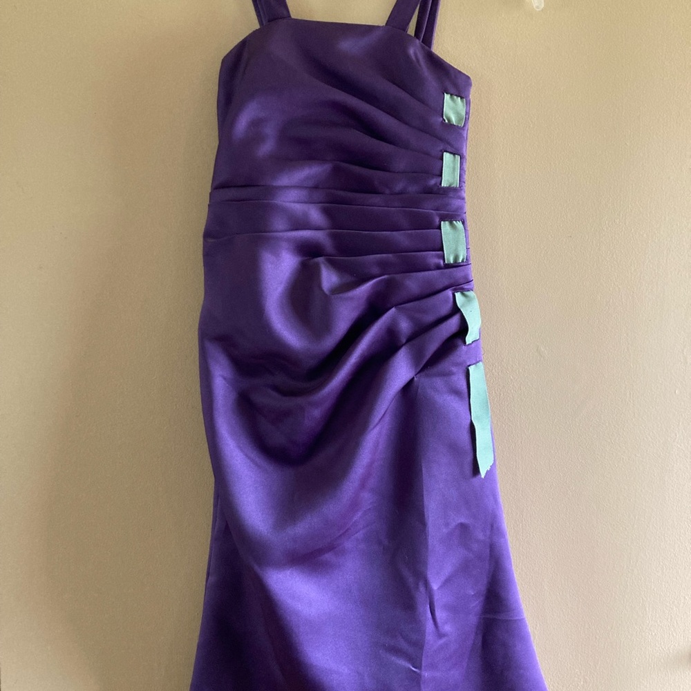 Junior Bridesmaid Tea Length Purple Dress